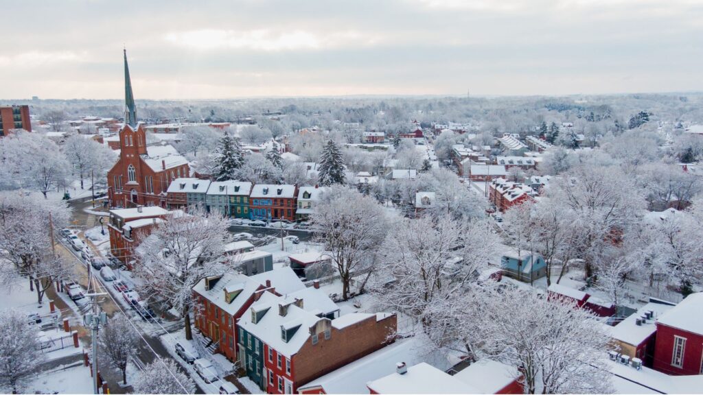 Aerial view of small Pennsylvania town