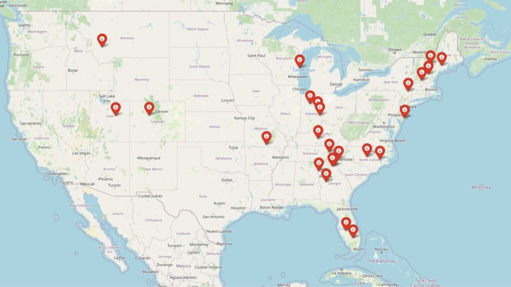 Map marking the projected fastest home value towns and cities for 2025.