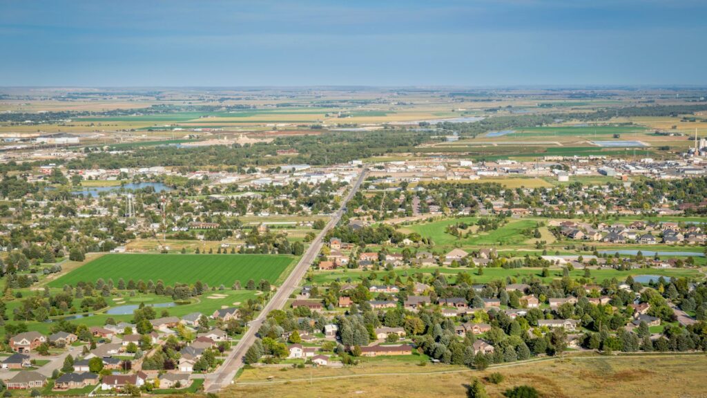 Aerial of Scottsbluff and North Platte RIver in Nebraska