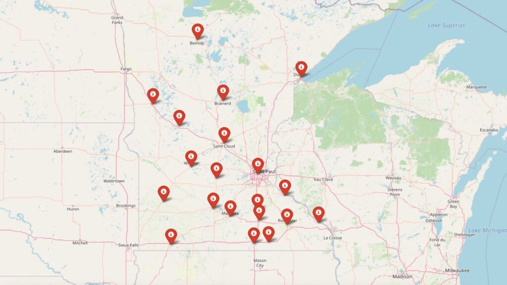 Map of Minnesota towns with lowest home value growth projection for 2025