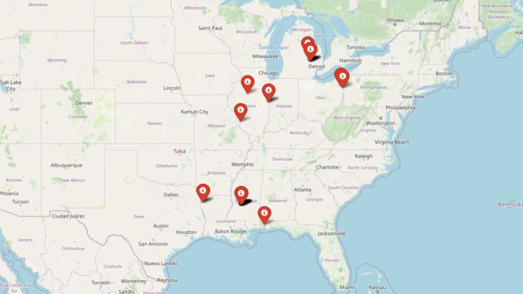 Map of USA marking out the 30 cheapest suburbs