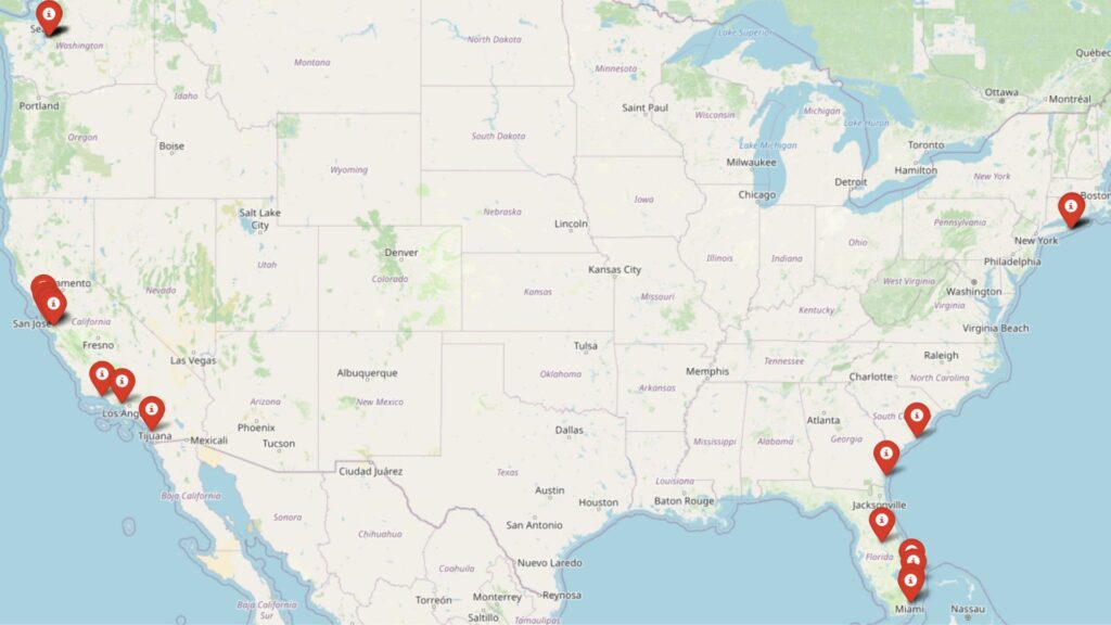 Map marking the 25 most expensive towns in the USA